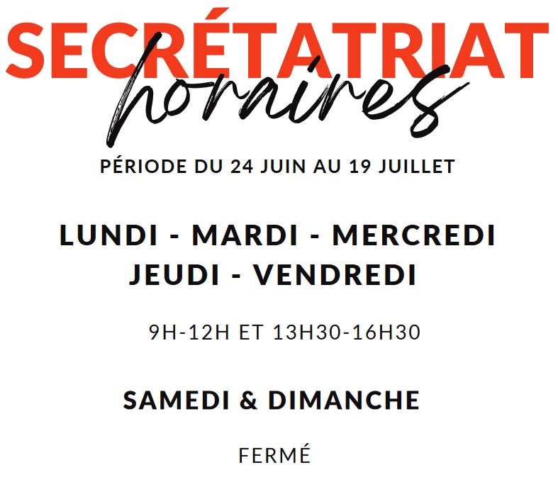 Fermeture estivale horaire secrétariat